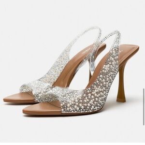 New Zara Pearl and crystal trim slingback sandals heels 37